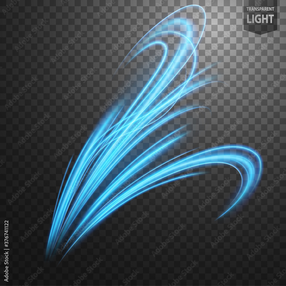 Obraz premium Abstract blue wavy line of light with a transparent background, isolated and easy to edit. Vector Illustration