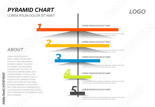 turned pyramid infographic with 5 options, modern business vector with numbered steps
