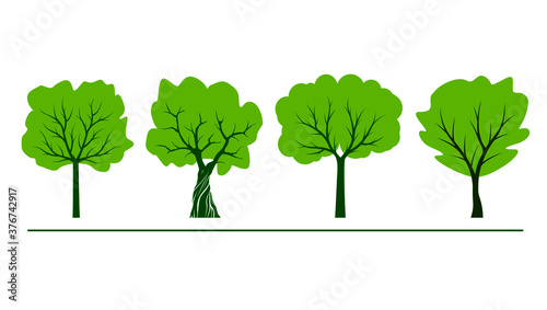 Shape of Tree with green Leaves. Vector outline Illustration. Plants in Garden.