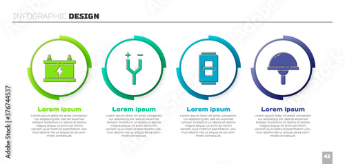Set Car battery, Electric cable, Electric light switch and Light emitting diode. Business infographic template. Vector.