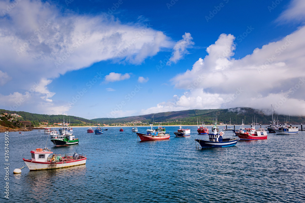 Finisterre fishing harbor in Galician coast, Spain.