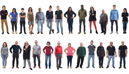 large group of mixed people on white background