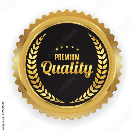 Premium Quality Golden Label Sign. Vector Illustration