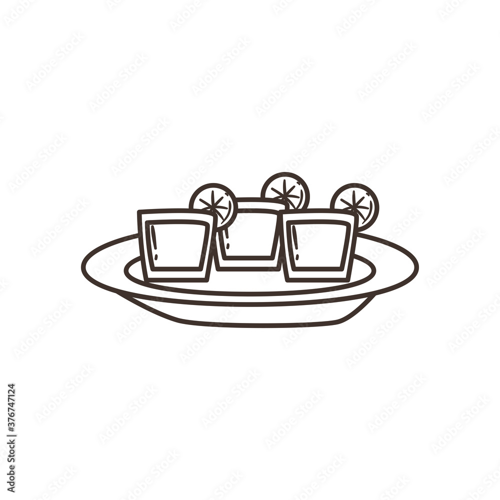 tequila shots with lemon free form line style icon vector design