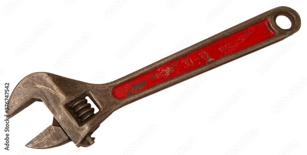 old scratched adjustable red key on white background old scratched adjustable red key on white background