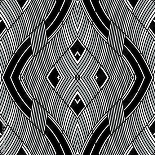Seamless pattern with twist oblique silver gray bands