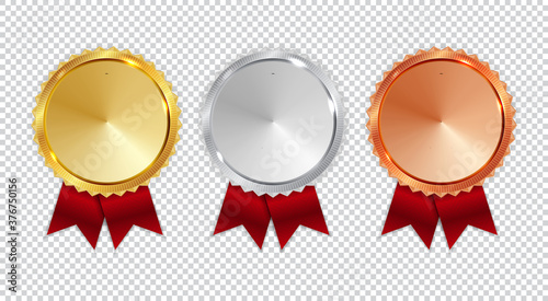 Champion Gold, Silver and Bronze Medal  Icon Sign First, Second and Third Place Collection Set Isolated on White Background. Vector Illustration
