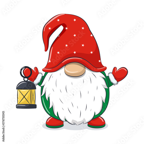 Cute cheerful gnome with night light.