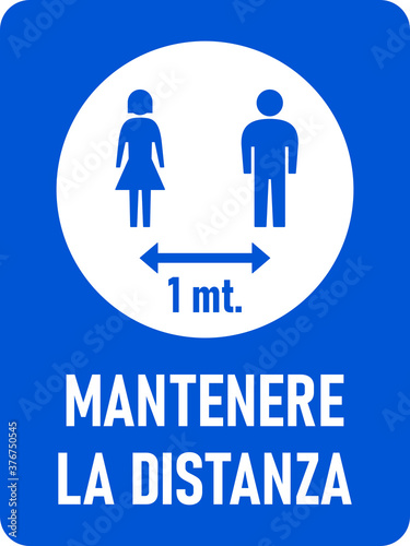 Mantenere La Distanza ("Keep Your Distance" in Italian) 1 mt. or 1 Meter Vertical Rectangular Social Distancing Instruction Icon with an Aspect Ratio of 3:4 and Rounded Corners. Vector Image.
