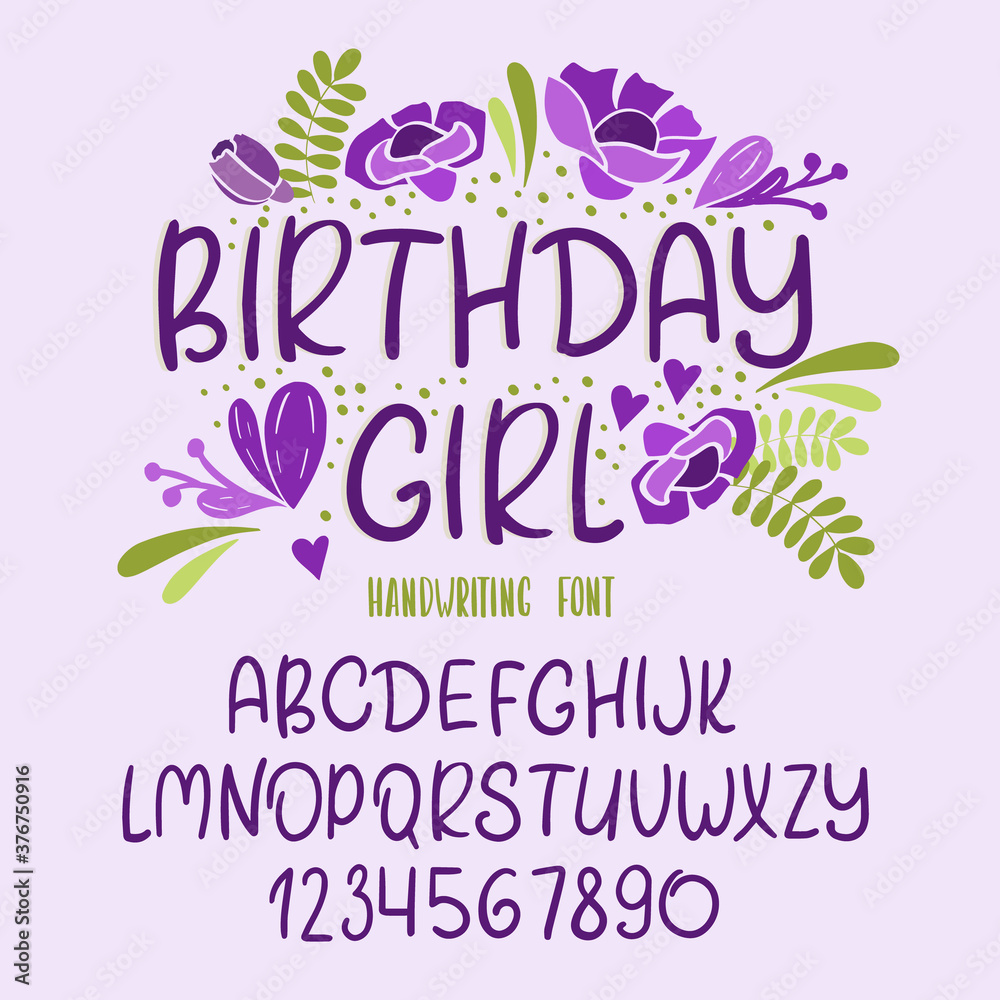 Happy birthday font. Typography alphabet with colorful romantic ...