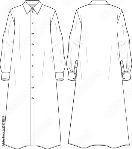 Midi shirt dress. Vector sketch
