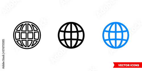 Global icon of 3 types color, black and white, outline. Isolated vector sign symbol.