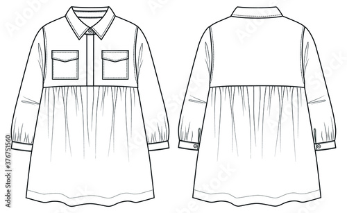 Children shirt design, vector sketch. Long sleeve
