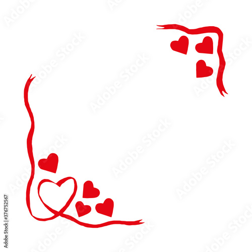 red hearts and ribbons hand drawn vector graphics. template for wedding invitation design, valentine day card, holiday, love