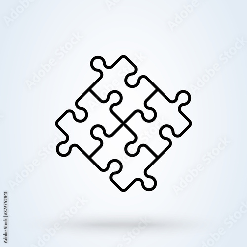 Puzzle pieces and problem solving icon or logo line art style. Outline puzzle game fully editable concept. puzzles and solutions, compatibility vector illustration.