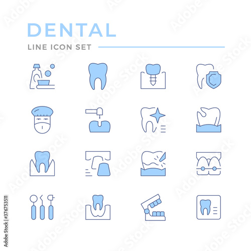 Set of dental related color line icons