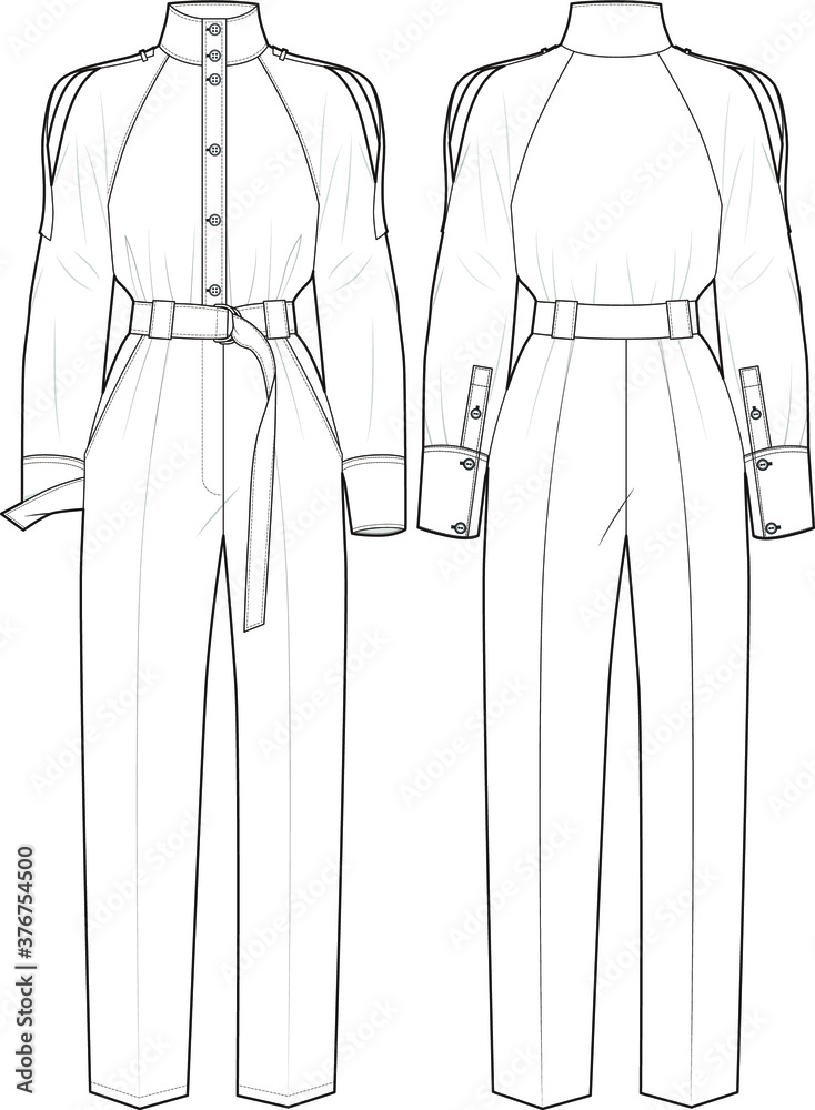 Flat Garment Drawing Jumpsuit Templates 0099  Fashion design sketches  Fashion design template Clothes design