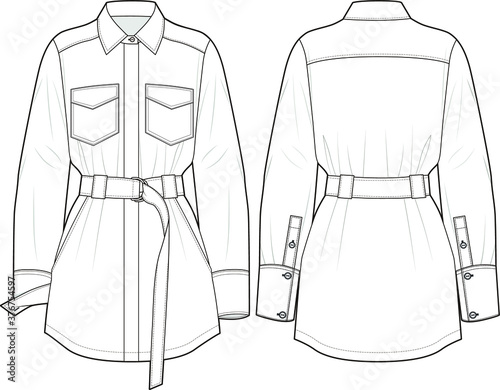 Shirt dress, fashion vector sketch