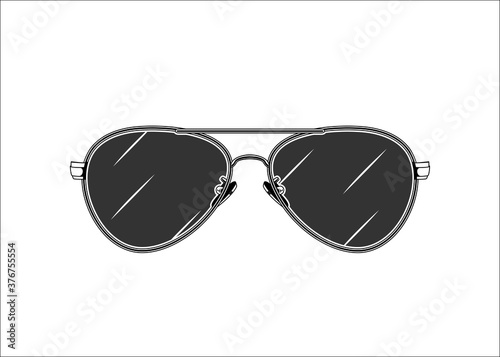 Vintage monochrome detailed sunglasses illustration. Isolated vector template