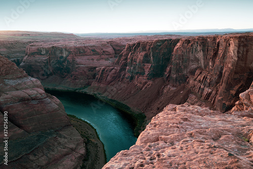 Extreme vacations outdoor. Canyon. Horse Shoe Bend on Colorado River. Horseshoe Bend in Page. Adventure place.