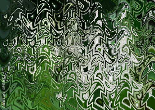 Abstract zigzag pattern with waves in green and white tones. Artistic image processing created by white treelike hydrangea flower photo. Beautiful multicolor pattern for any design. Background image
