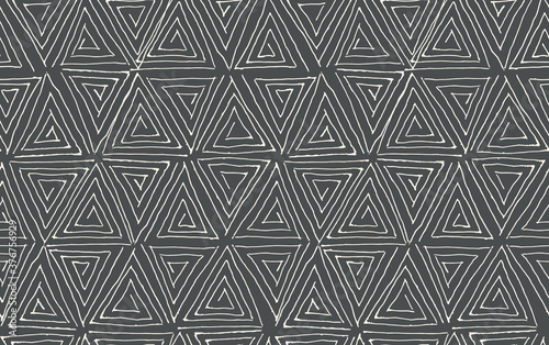 Abstract geometric triangles hand drawn black-white seamless pattern. Vector doodle illustration.