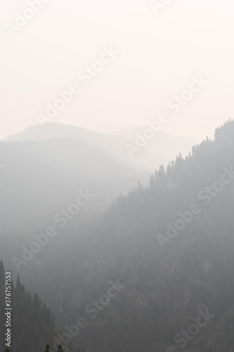Smoke filled mountains in Colorado during wildfire season. 
