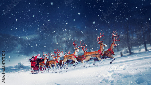 Santa claus in a sleigh ready to deliver presents with sleigh