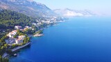 Aerial view on Brela, Makarska Riviera, Dalmatia, Croatia. Travel destination. Summer vacation 