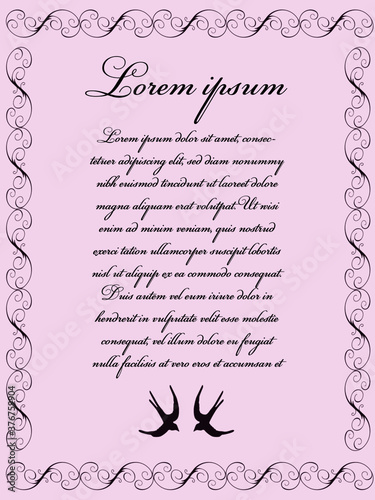 wedding invitation card with place for text