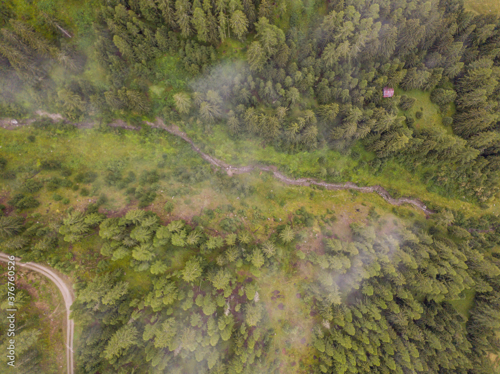 Φωτογραφία Aerial view of narrow river in green valley in Swiss alps