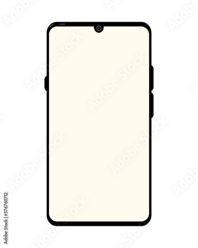 a frameless android smartphone with a blank screen on a flat surface. High Resolution Vector for Global Business Infographics website design or phone app