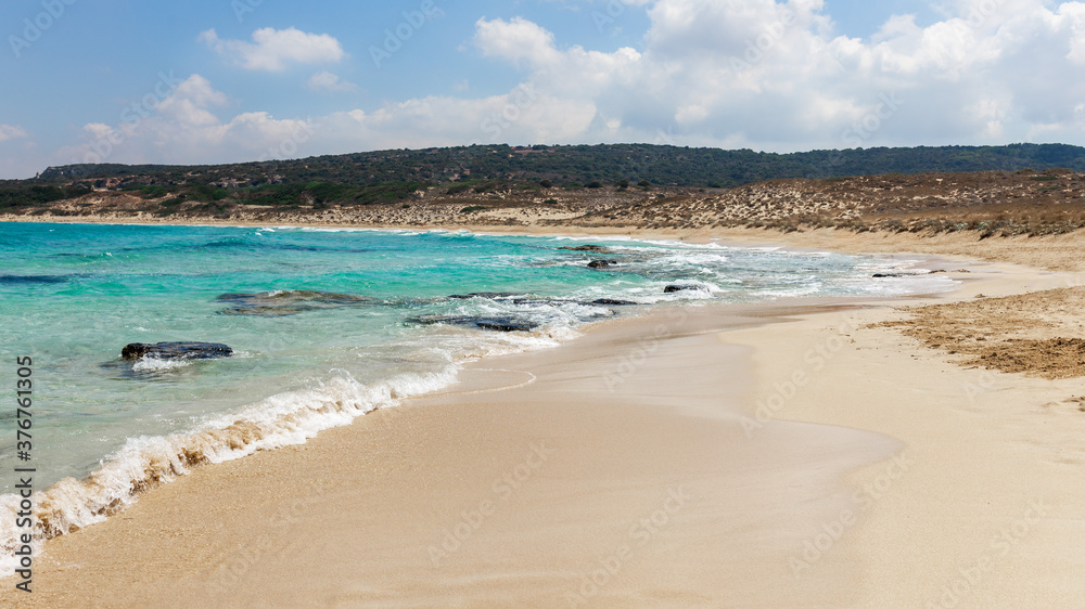 A beautiful empty blue water,white sand beach in Karpasia region, Cyprus