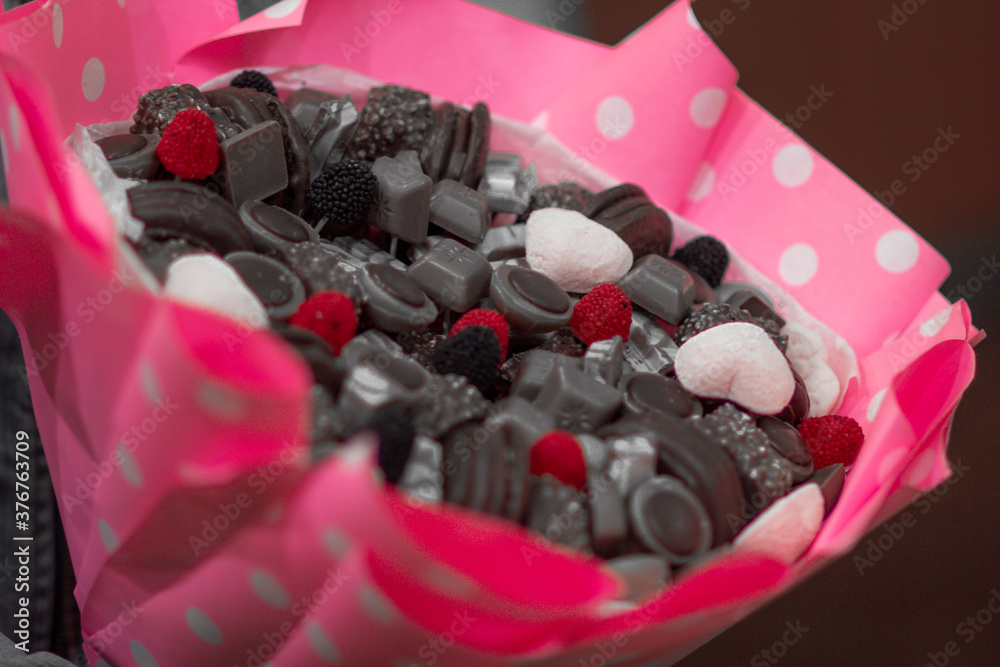 Φωτογραφία Beautiful original sweet bouquet of sweets, chocolate and cookies for the holida