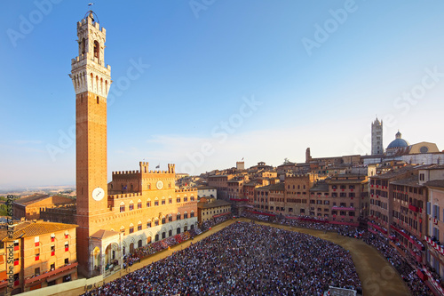 Council of Siena, Piazza del Campo during horse race of Palio, Siena,Tuscany, Italy photo