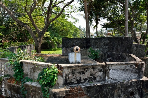 The cannon bastion (gunnery) at the ruined Fort Emmanuel (Fort Manuel) located at Fort Kochi beach in Kochi (Cochin), Kerala, India