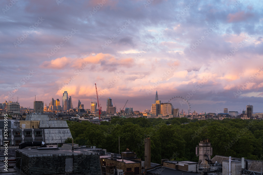 London city dramatic skyline at dusk