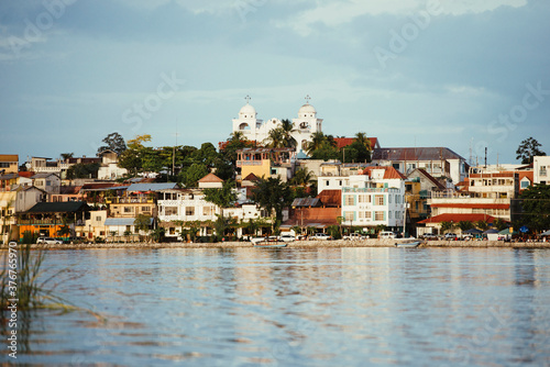 View of harbor and town, Flores, Guatemala, Central America photo