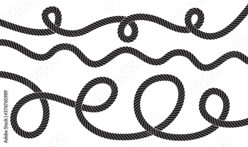 Set of twisted vector rope icon or cordage with loops