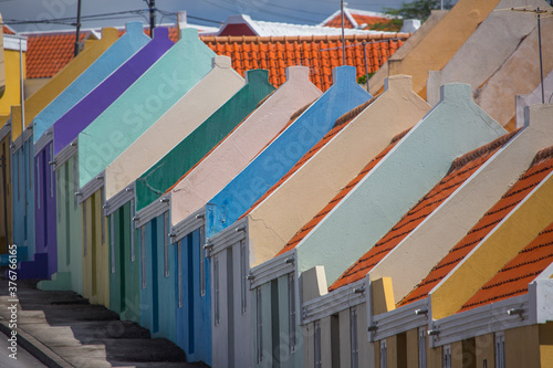 Row of multi colored painted houses, Punda, Willemstad, Curacao, Caribbean photo