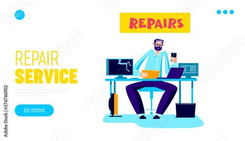 Landing page for repair service website for broken computers, tablets and smart phones