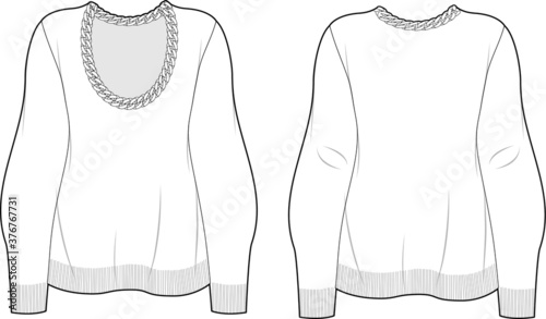 Knit Sweatshirt with chain, fashion vector sketch