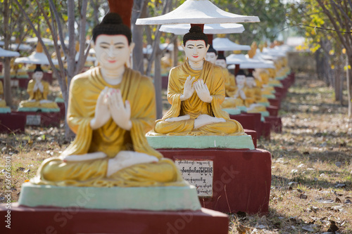 Rows of Buddha statues, Bodhi Tataung, Monywa, Burma photo