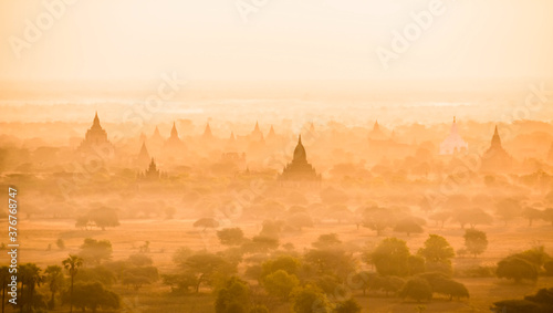 Morning mist at ancient city of Bagan, Mandalay Region, Myanmar
