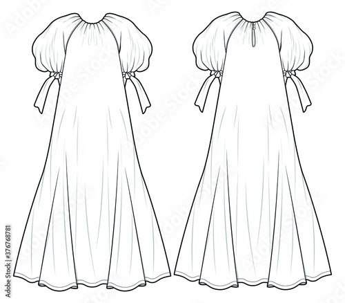 Voluminous dress fashion, vector sketch