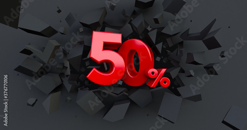 Abstract Explosion Background. 50 fifty percent sale. Black friday idea. up to 50%. 3D render photo