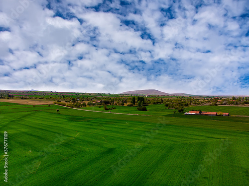 Aerial view to the rural fields during the spring season in Turkey