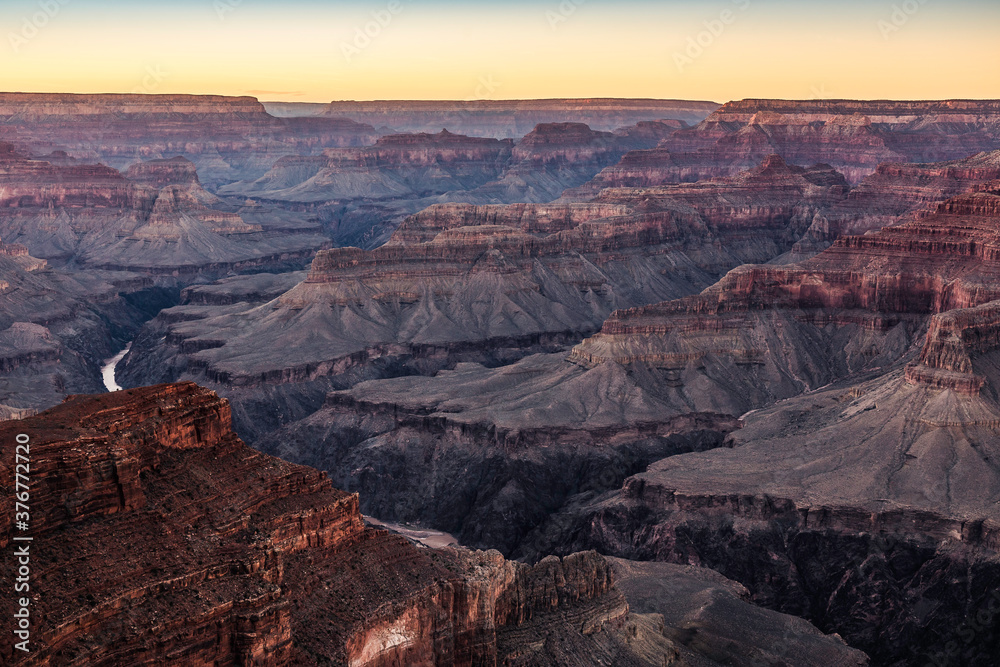 Elevated sunset view of South Rim, Grand Canyon National Park, Arizona, USA Elevated sunset view of South Rim, Grand Canyon National Park, Arizona, USA