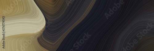 abstract dynamic horizontal banner with rosy brown, very dark blue and pastel brown colors. fluid curved flowing waves and curves for poster or canvas