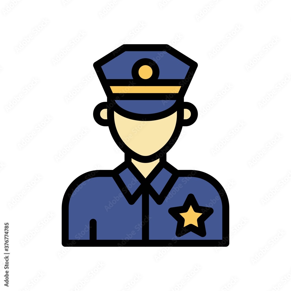 administrative related police man character with uniform and cap vector with editable stroke,
